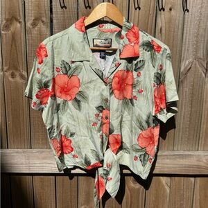 Floral Green and Red Women's Hawaiian Vacation Top Tourist Island Vibes Beach